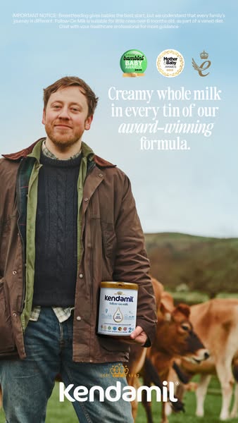 Kendamil ad: Creamy Whole Milk from Caring Family Farms