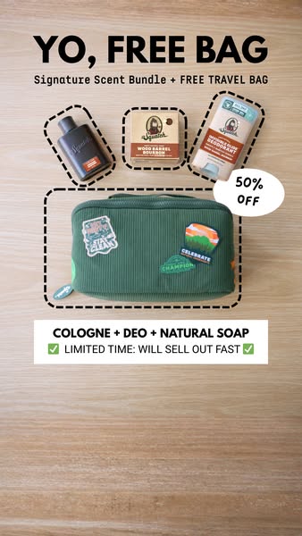 Dr. Squatch ad: 🤯 FREE TOILETRY BAG + 50% OFF 🤯