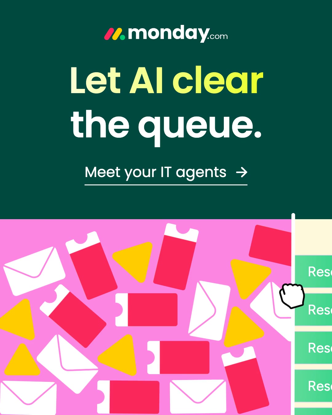 monday.com ad: From Queue Chaos to AI Order