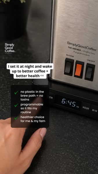 Simply Good Coffee ad: Programmable Plastic-Free Brewing!