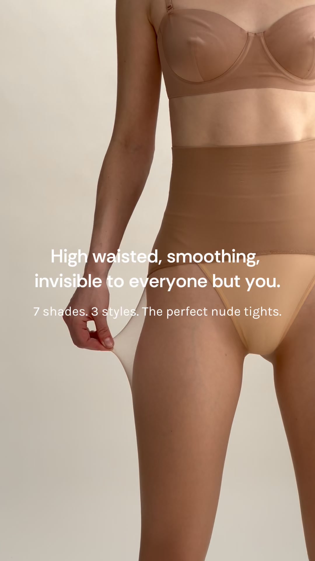Heist Studios ad: Your legs but better: a choice of three nudes, available in 7 shades