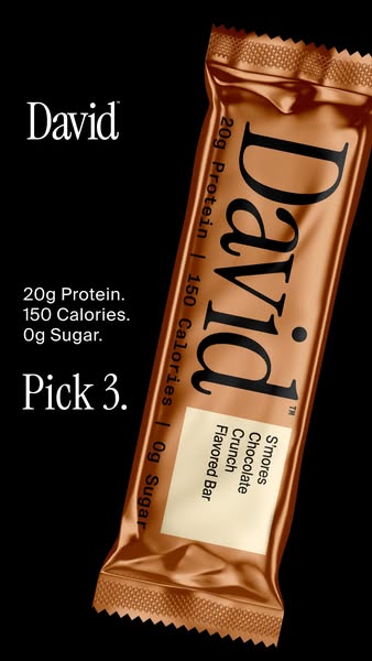 David Protein ad: 20g Protein. 150 Calories. 0g Sugar.