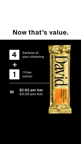 David Protein ad: 20g Protein. 150 Calories. 0g Sugar.
