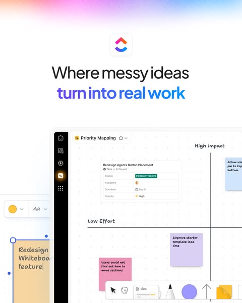 ClickUp ad: From ideas to execution.
