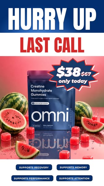 OMNI Longevity ad: Creatine Made Delicious 🍉 🍑