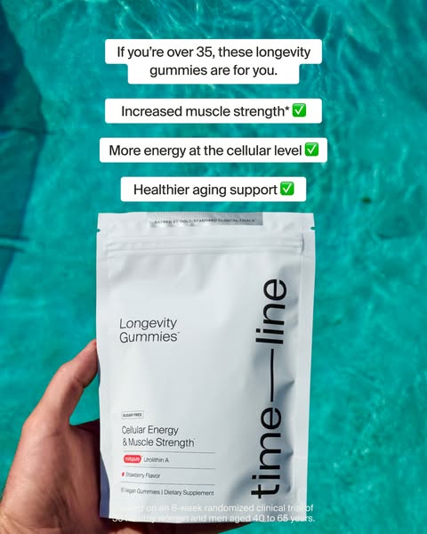 Timeline Longevity ad: The Only Clinically Proven Urolithin A Gummy