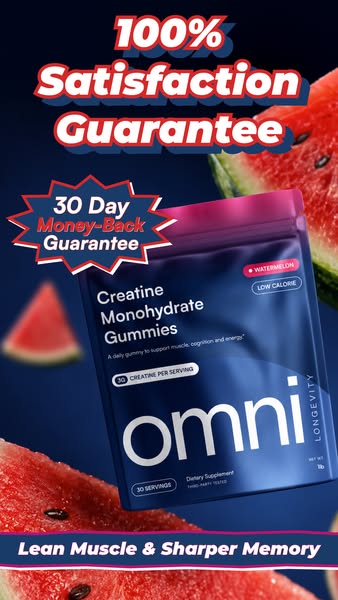OMNI Longevity ad: Creatine Made Delicious 🍉 🍑