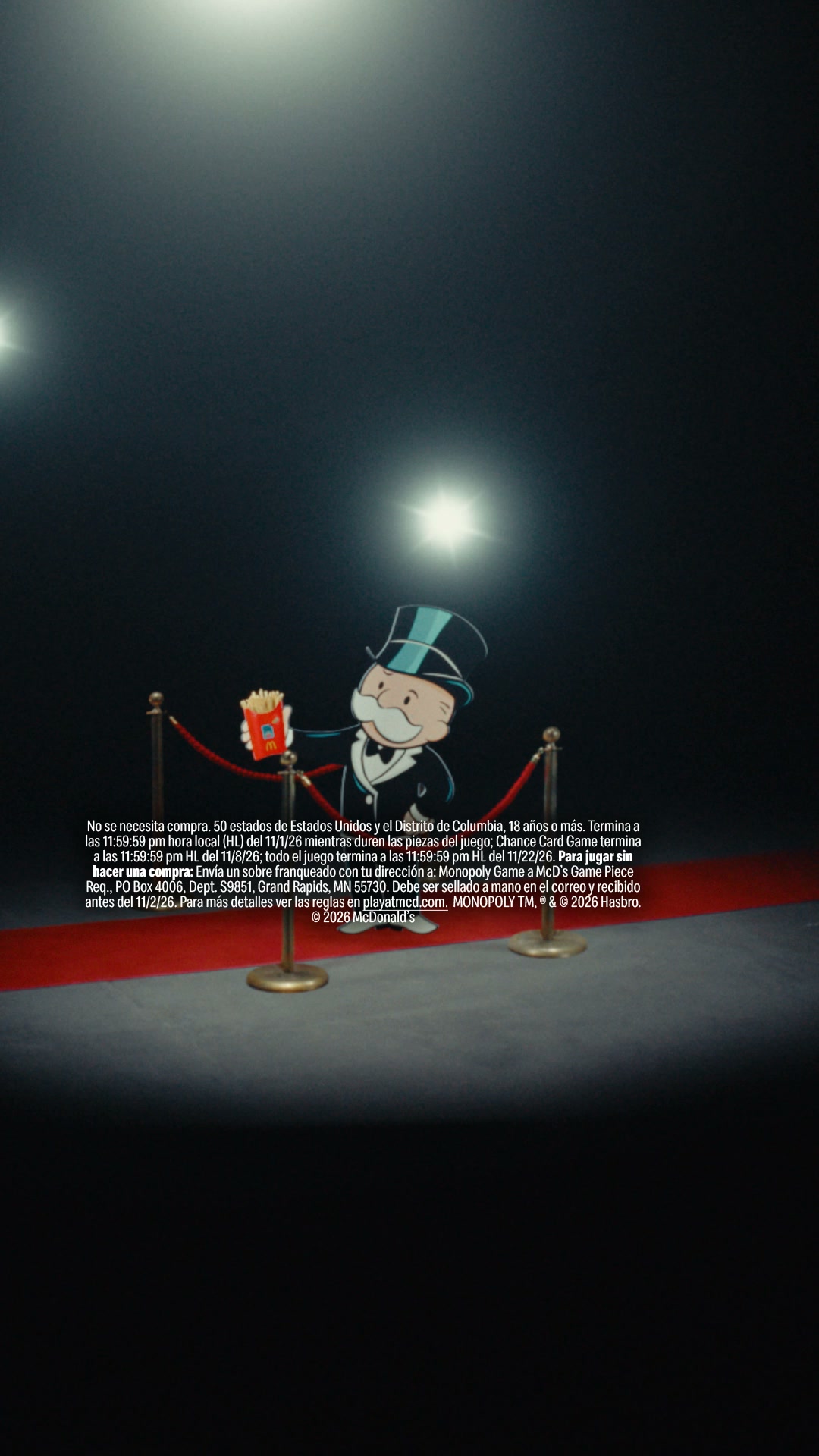 McDonald's ad: "Así se ven los ganadores. Juega en el app y ve por lo tuyo. –Mr. Monopoly 🎩"
