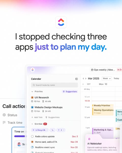 ClickUp ad: From ideas to execution.