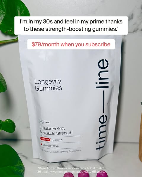 Timeline Longevity ad: The Only Clinically Proven Urolithin A Gummy