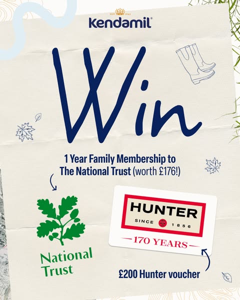 Kendamil ad: 🍂 🦔 GIVEAWAY 🍄☔ WIN a year’s Family Membership to The National Trust (worth £176) + £200 to spend at Hunter on wellies for the family. As