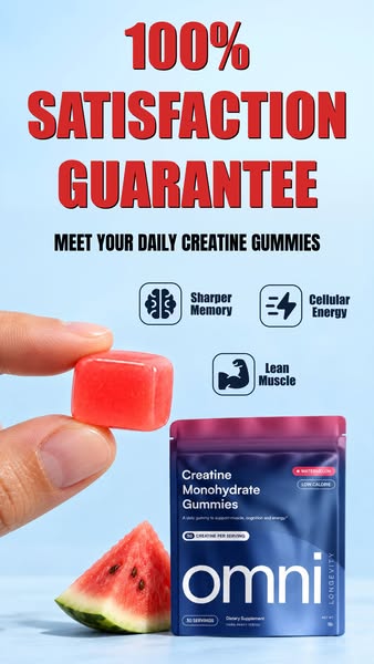 OMNI Longevity ad: Creatine Made Delicious 🍉 🍑
