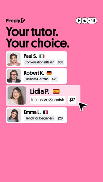 Preply ad: Expert tutors, real results