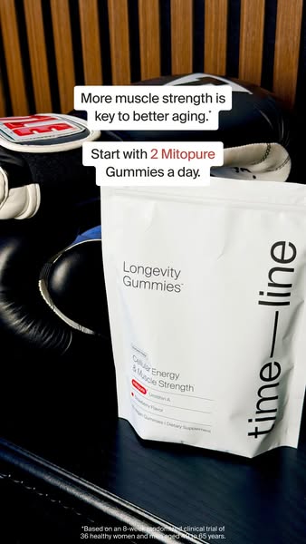 Timeline Longevity ad: The Only Clinically Proven Urolithin A Gummy