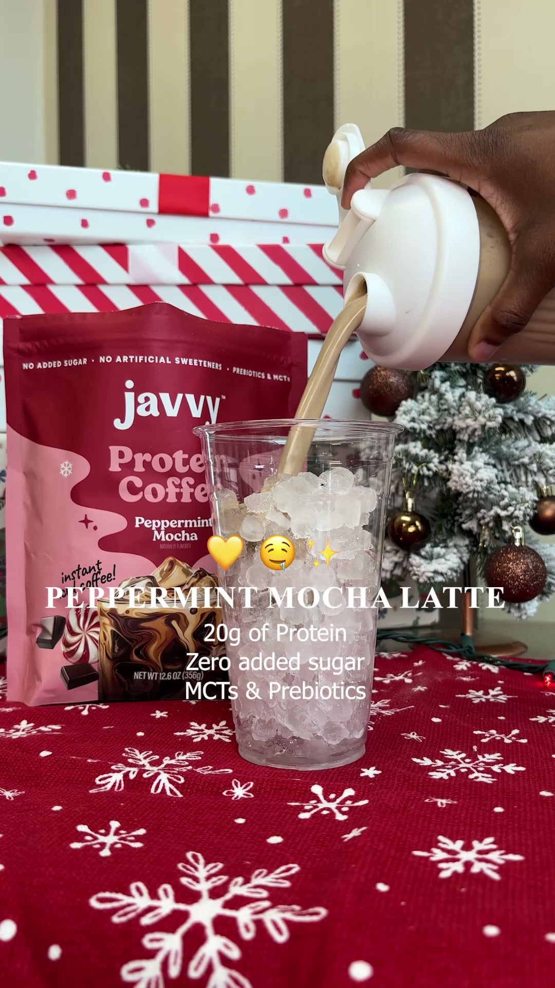Javvy ad: NEW! Peppermint Mocha Protein Coffee ❤️🤍