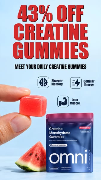 OMNI Longevity ad: Creatine Made Delicious 🍉 🍑