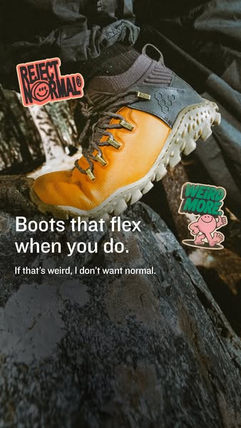 Vivobarefoot ad: Reject normal. Weird more.