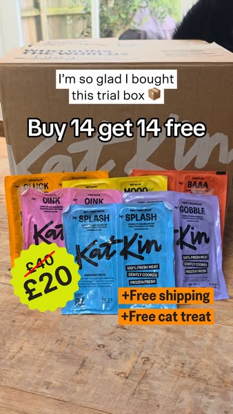 KatKin ad: Try 28 fresh meals for £20. That's 70p per meal for 100% fresh meat, portioned to your cat. See if it's worth it. We think it will be. Free
