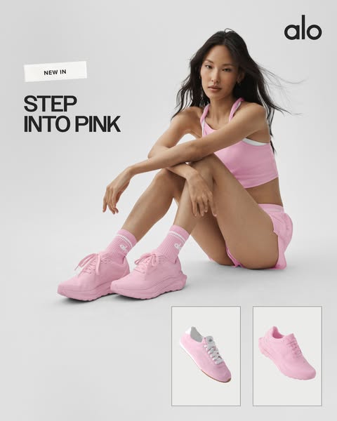Alo Yoga ad: New In Pink Marshmallow