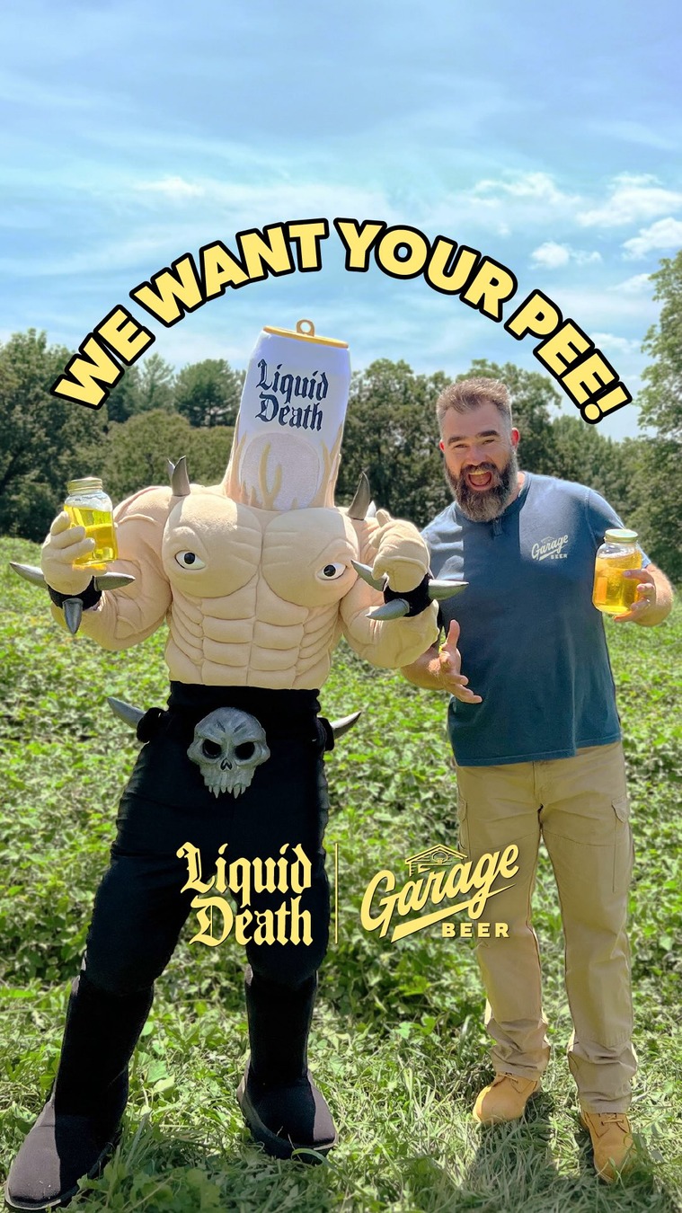 Liquid Death ad: We want your pee. Please give us your pee. And mailing your pee to AI data centers has never been easier with our limited edition Data Cente