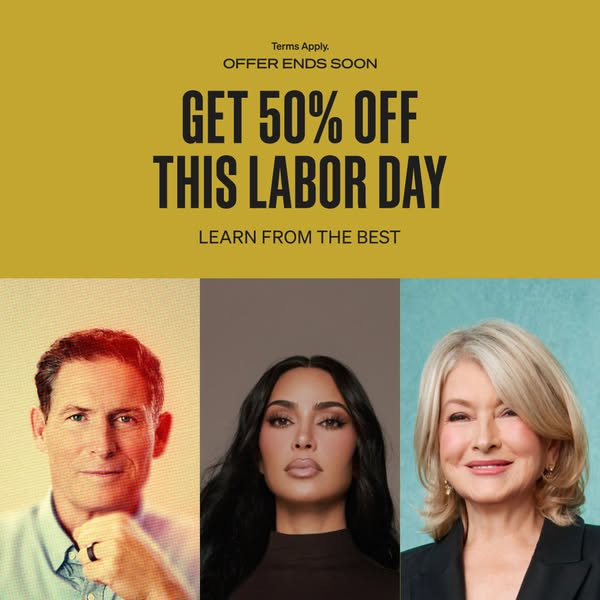 MasterClass ad: LABOR DAY SALE