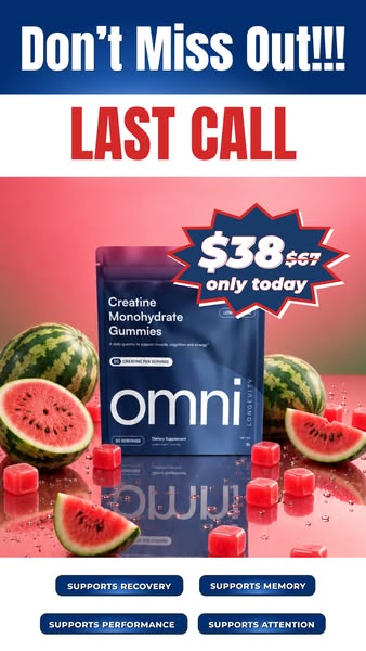 OMNI Longevity ad: Creatine Made Delicious 🍉 🍑