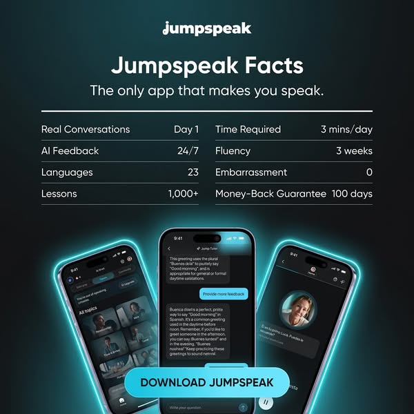 Jumpspeak ad: From Zero To Bilingual In 90 Days.