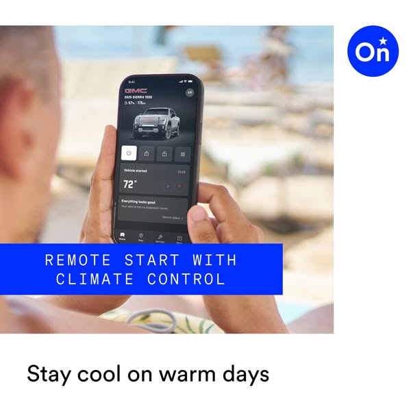 GMC ad: With warm weather on the way, cool down your ride with OnStar and the myGMC app.