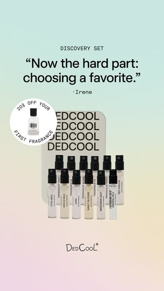 DedCool ad: The Build Your Own Sample Pack + 20% off full-size fragrance