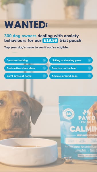 Pawd Drinks ad: Daily Calm for Anxious Dogs