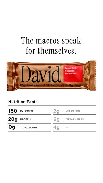 David Protein ad: 20g Protein. 150 Calories. 0g Sugar.