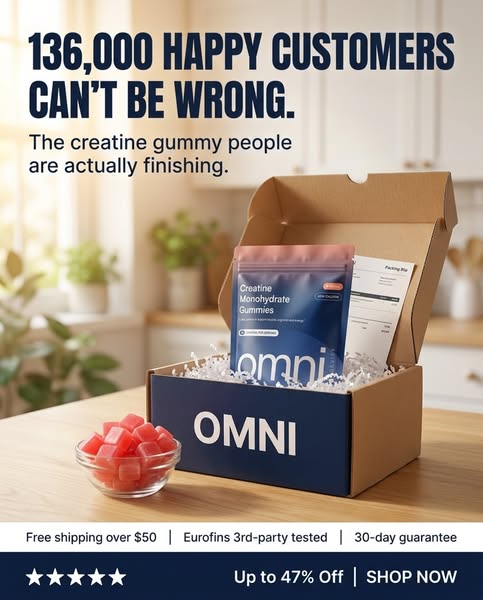 OMNI Longevity ad: Creatine Made Delicious 🍉 🍑