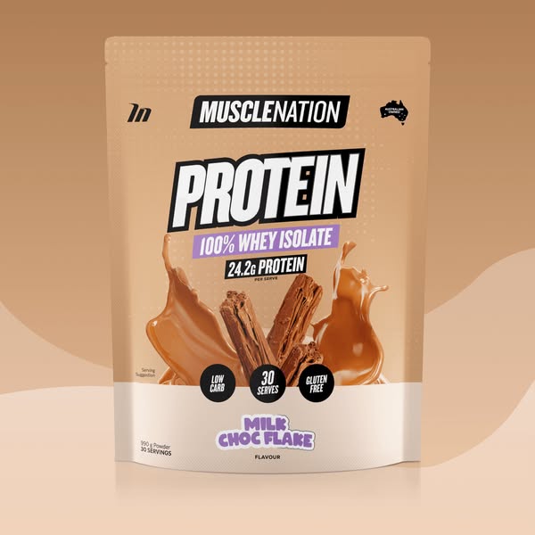 Muscle Nation ad: WHEY Protein Isolate - Milk Choc Flake - 30 serves