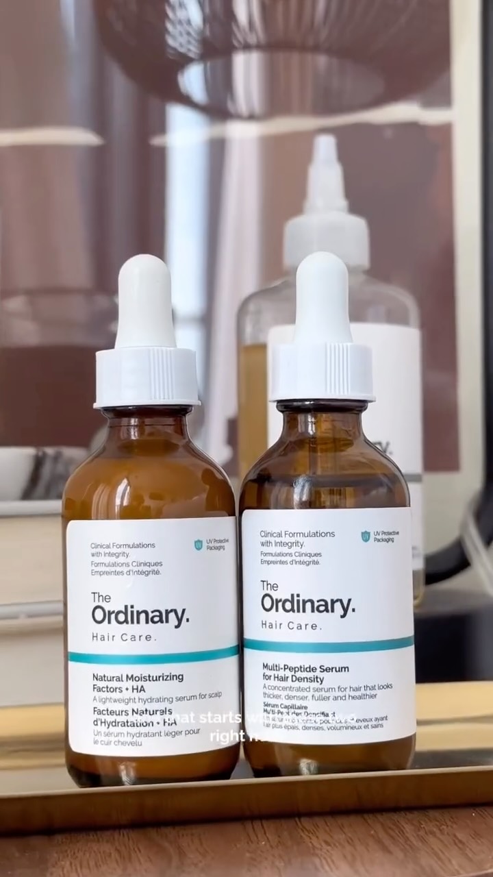 The Ordinary ad: Did you know we have two scalp serums? 👀 For thicker, denser, fuller-looking hair, use Multi-Peptide Serum for Hair Density. To support sca