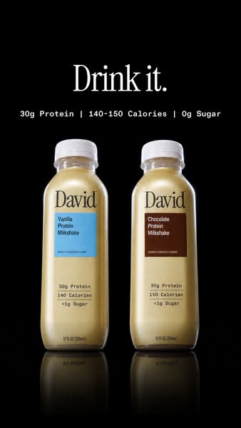David Protein ad: A chocolate milkshake worth savoring. Velvety and satisfying down to the last sip.