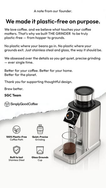 Simply Good Coffee ad: Plastic-Free grinding!