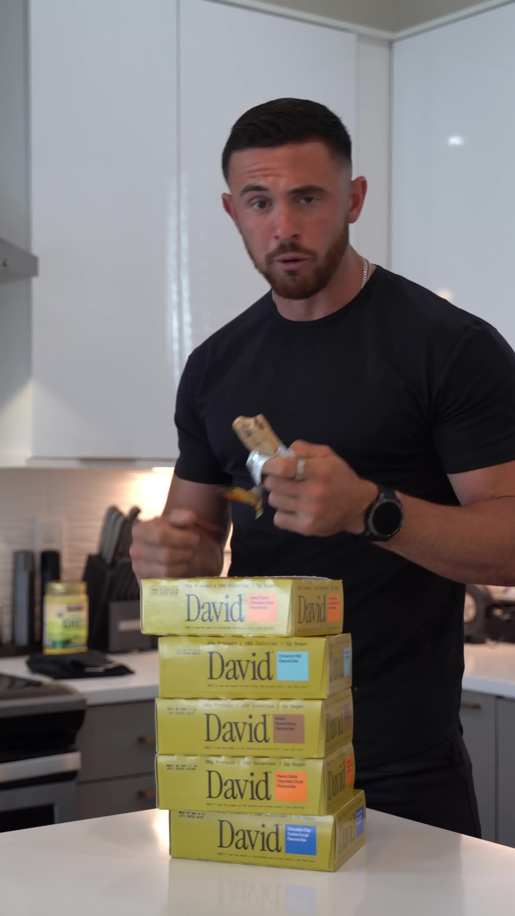David Protein ad: 28g of protein, 150 calories, 0g of sugar.