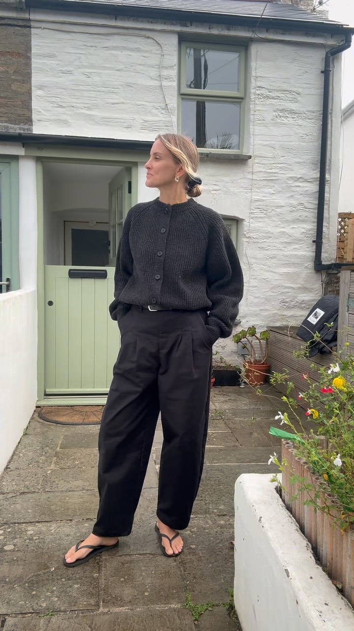 Finisterre ad: Happy flip flops and knitwear season to all those who celebrate. The perfect trousers and jacket are back. My friend @amy_powney has collabo