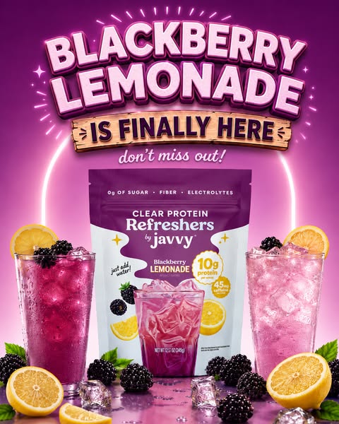 Javvy ad: NEW! Blackberry Lemonade Refreshers 💙🍋
