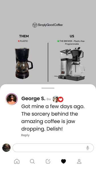 Simply Good Coffee ad: Programmable Plastic-Free Brewing!