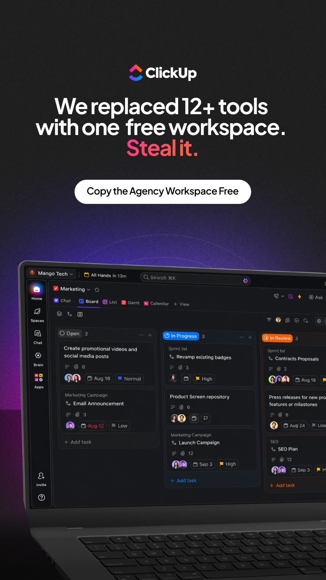 ClickUp ad: I stopped paying for twelve tools.