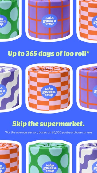Who Gives A Crap ad: When you stock up on a 48 roll box of loo paper, you can spend more time enjoying hobbies (pottery, perhaps?) and less time buying TP.