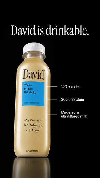 David Protein ad: A chocolate milkshake worth savoring. Velvety and satisfying down to the last sip.