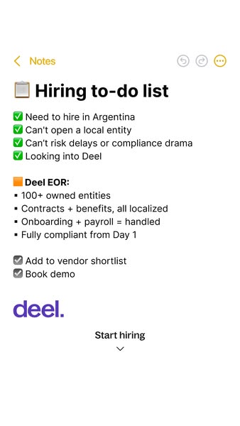 Deel ad: Note to self: You don’t need an entity to hire globally.