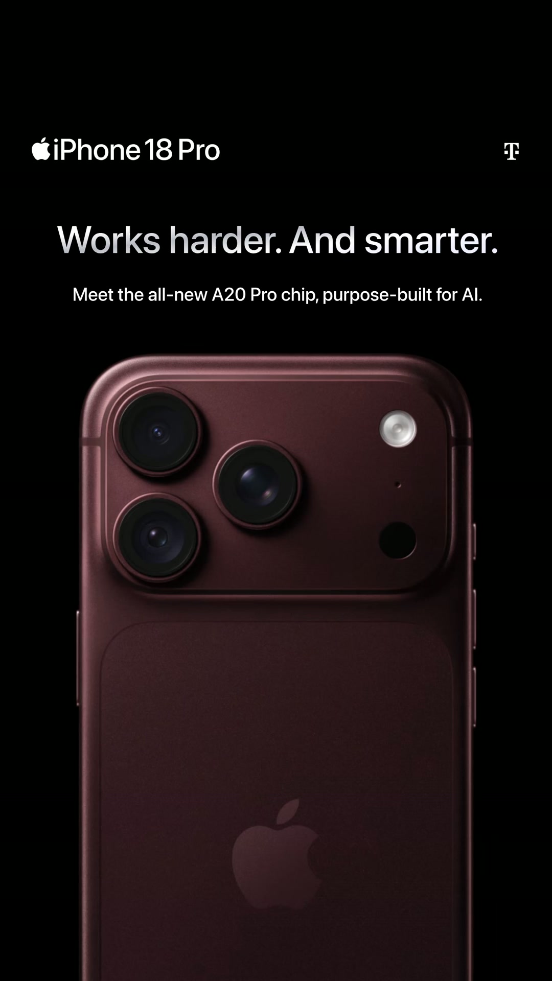 Apple ad: New A20 Pro chip, supported by a next-gen vapor chamber, for up to 40% better sustained performance vs. iPhone 17 Pro.