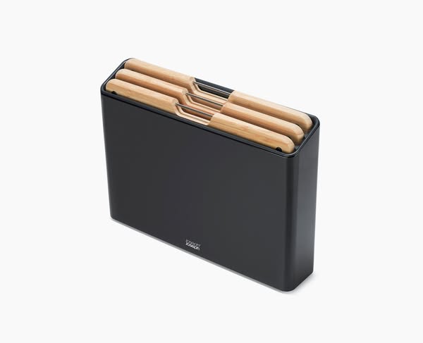 Joseph Joseph ad: 3-Piece Bamboo Chopping Board Set With Stainless-Steel Case, Black, Folio™ Steel