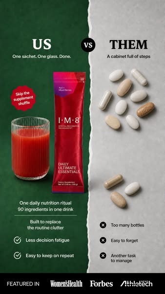 IM8 ad: 16 Supplements. 1 Sachet. 0 Guesswork.