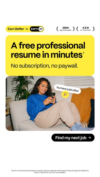 EarnIn ad: Get a free professional resume in minutes