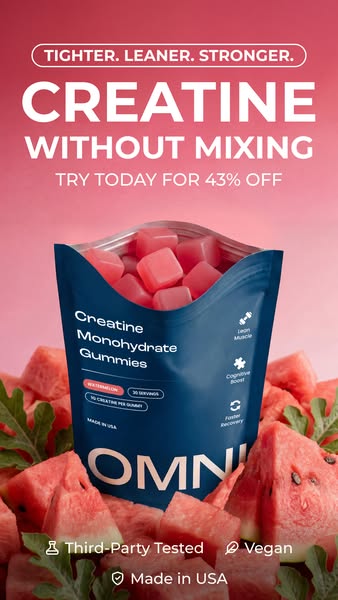 OMNI Longevity ad: Creatine Made Delicious 🍉 🍑