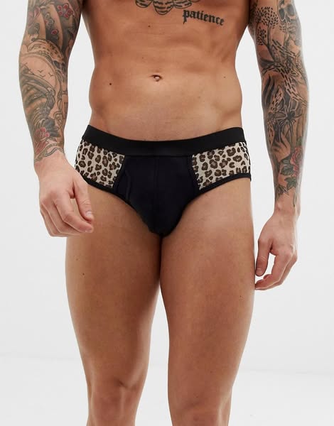 ASOS ad: ASOS DESIGN jock strap with leopard print mesh panels-Black